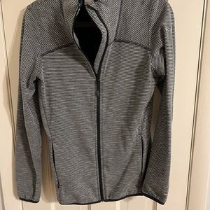 Grey and White Striped Columbia Zip Up Hoodie